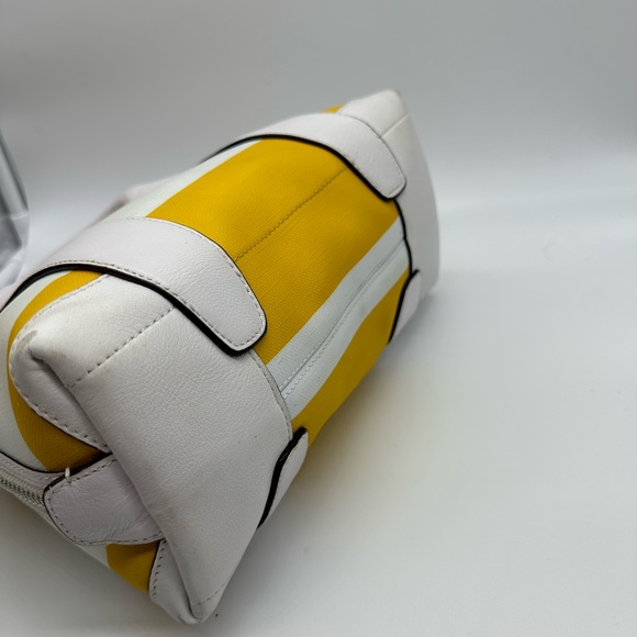 Coach Bleecker Mini Preston Striped Canvas Leather Satchel Yellow White - Picture 7 of 8